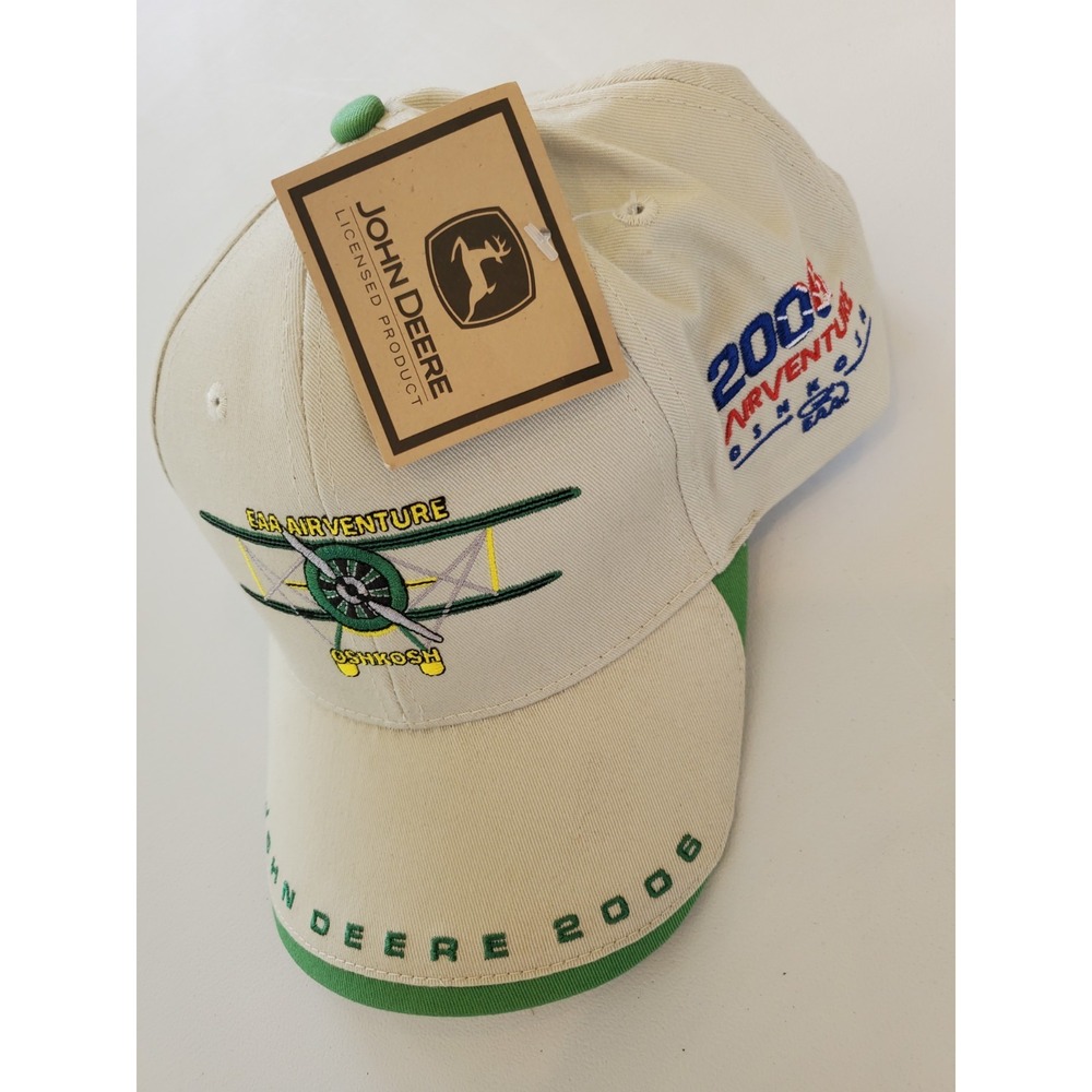 John Deere 2006 EAA AirVenture Oshkosh Hat Cream Green Biplane K-Products NWT